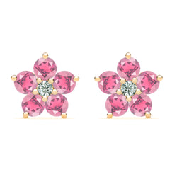 Greenwich Flower Pink Tourmaline & Diamond Earrings in 14k Gold (October)