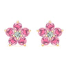 Pair of 14k yellow gold Greenwich 5 Birthstone earrings each featuring five 4 mm pink tourmalines and one 2.1 mm diamond
