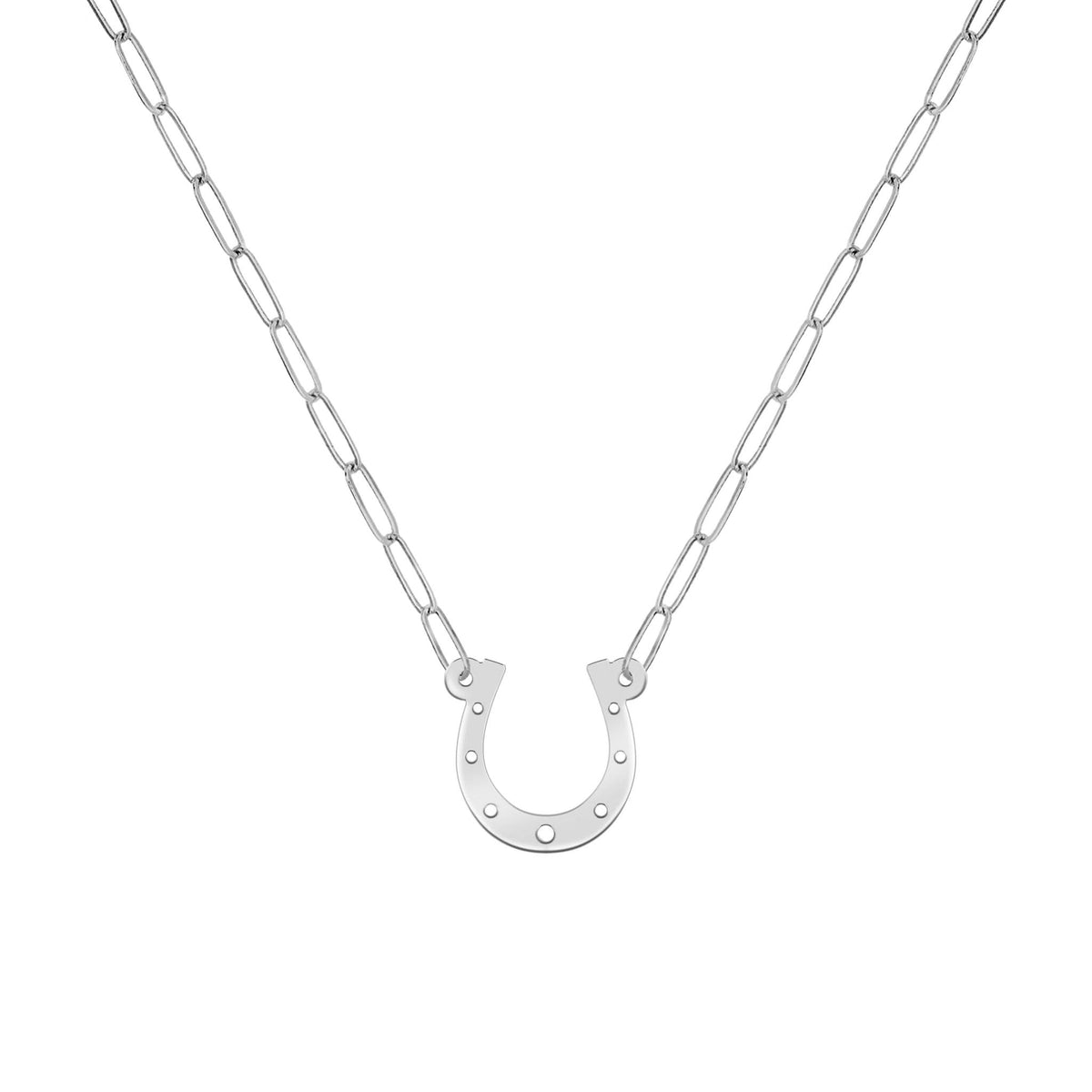 Flat Horseshoe Necklace with Adelaide Mini Chain in 14k Gold