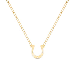 Flat Horseshoe Necklace with Adelaide Mini Chain in 14k Gold