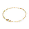 14k yellow gold Adelaide paperclip chain bracelet featuring one link with twenty-eight 1.5 mm pavé alexandrites - angled view