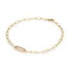 14k yellow gold Adelaide paperclip chain bracelet featuring one link encrusted with 1.5 mm pavé aquamarines - angled view