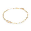 14k yellow gold Adelaide paperclip chain bracelet featuring one link encrusted with 1.5 mm pavé diamonds - angled view