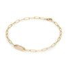 14k yellow gold Adelaide paperclip chain bracelet featuring one link encrusted with 1.5 mm pavé white topaz - angled view