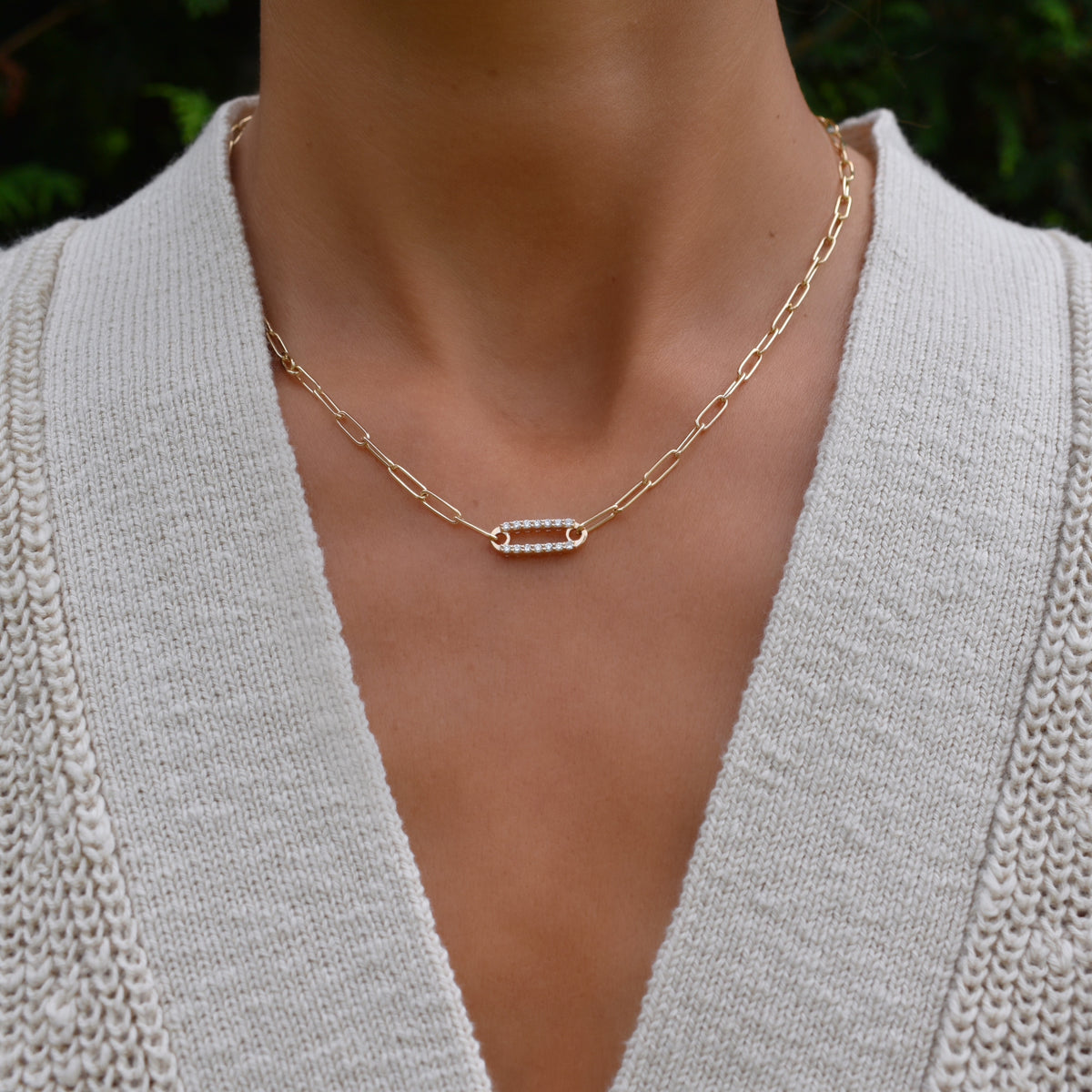 Paperclip Chain Necklace 14K Solid Yellow Gold