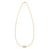 14k yellow gold Adelaide paperclip chain necklace featuring one link encrusted with 1.5 mm pavé garnets