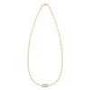 14k yellow gold Adelaide paperclip chain necklace featuring one link encrusted with 1.5 mm pavé sapphires