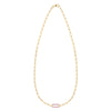 14k yellow gold Adelaide paperclip chain necklace featuring one link encrusted with 1.5 mm pavé pink sapphires