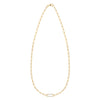 14k yellow gold Adelaide paperclip chain necklace featuring one link encrusted with 1.5 mm pavé white topaz