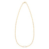 14k yellow gold Adelaide paperclip chain necklace featuring one link encrusted with 1.5 mm pavé diamonds