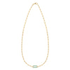 14k yellow gold Adelaide paperclip chain necklace featuring one link encrusted with 1.5 mm pavé emeralds