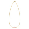 14k yellow gold Adelaide paperclip chain necklace featuring one link encrusted with 1.5 mm pavé rubies