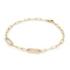 14k yellow gold Adelaide paperclip chain bracelet featuring two links encrusted with 1.5 mm pavé white topaz - angled view