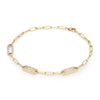14k yellow gold Adelaide paperclip chain bracelet featuring three links encrusted with 1.5 mm pavé white topaz - angled view