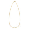 14k yellow gold Adelaide paperclip chain necklace featuring three links encrusted with 1.5 mm pavé white topaz