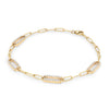 14k yellow gold Adelaide paperclip chain bracelet featuring four links encrusted with 1.5 mm pavé white topaz - angled view
