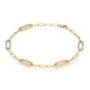 14k yellow gold Adelaide paperclip chain bracelet featuring five links encrusted with 1.5 mm pavé aquamarines - angled view