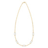 14k yellow gold Adelaide paperclip chain necklace featuring five links encrusted with 1.5 mm pavé aquamarines