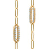 Pair of 14k yellow gold Adelaide paperclip chain pavé bracelets each featuring one aquamarine-encrusted link