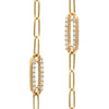 Pair of 14k yellow gold Adelaide paperclip chain pavé necklaces each featuring one diamond-encrusted link