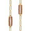 Pair of 14k yellow gold Adelaide paperclip chain pavé necklaces each featuring one garnet-encrusted link