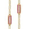 Pair of 14k yellow gold Adelaide paperclip chain pavé bracelets each featuring one ruby-encrusted link