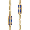 Pair of 14k yellow gold Adelaide paperclip chain pavé bracelets each featuring one sapphire-encrusted link