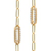 Pair of 14k yellow gold Adelaide paperclip chain pavé necklaces each featuring one white topaz-encrusted link