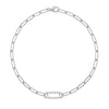 14k white gold Adelaide paperclip chain bracelet featuring one link encrusted with 1.5 mm pavé white topaz