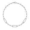 14k white gold Adelaide paperclip chain bracelet featuring three links encrusted with 1.5 mm pavé white topaz
