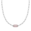 14k white gold Adelaide paperclip chain necklace featuring one link encrusted with 1.5 mm pavé garnets