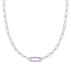 14k white gold Adelaide paperclip chain necklace featuring one link encrusted with 1.5 mm pavé amethysts