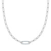 14k white gold Adelaide paperclip chain necklace featuring one link encrusted with 1.5 mm pavé aquamarines