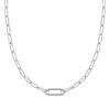 14k white gold Adelaide paperclip chain necklace featuring one link encrusted with 1.5 mm pavé alexandrites