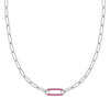 14k white gold Adelaide paperclip chain necklace featuring one link encrusted with 1.5 mm pavé rubies