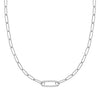 14k white gold Adelaide paperclip chain necklace featuring one link encrusted with 1.5 mm pavé white topaz