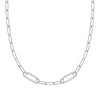 14k white gold Adelaide paperclip chain necklace featuring two links encrusted with 1.5 mm pavé white topaz