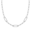 14k white gold Adelaide paperclip chain necklace featuring three links encrusted with 1.5 mm pavé white topaz
