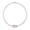 14k white gold Adelaide paperclip chain bracelet featuring one link encrusted with 1.5 mm pavé garnets