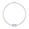 14k white gold Adelaide paperclip chain bracelet featuring one link encrusted with 1.5 mm pavé sapphires