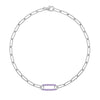 14k white gold Adelaide paperclip chain bracelet featuring one link encrusted with 1.5 mm pavé amethysts