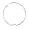 14k white gold Adelaide paperclip chain bracelet featuring one link encrusted with 1.5 mm pavé aquamarines