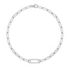 14k white gold Adelaide paperclip chain bracelet featuring one link encrusted with 1.5 mm pavé diamonds