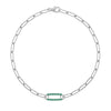 14k yellow gold Adelaide paperclip chain bracelet featuring one link encrusted with 1.5 mm pavé emeralds