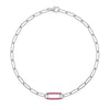 14k white gold Adelaide paperclip chain bracelet featuring one link encrusted with 1.5 mm pavé rubies