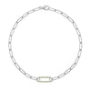14k white gold Adelaide paperclip chain bracelet featuring one link encrusted with 1.5 mm pavé peridots