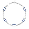 14k white gold Adelaide paperclip chain bracelet featuring five links encrusted with 1.5 mm pavé sapphires