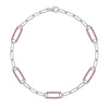 14k white gold Adelaide paperclip chain bracelet featuring five links encrusted with 1.5 mm pavé pink sapphires