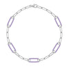 14k white gold Adelaide paperclip chain bracelet featuring five links encrusted with 1.5 mm pavé amethysts