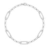 14k white gold Adelaide paperclip chain bracelet featuring five links encrusted with 1.5 mm pavé diamonds